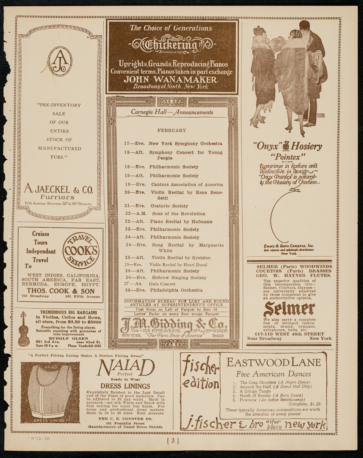 New York Symphony Orchestra, February 16, 1922, program page 3