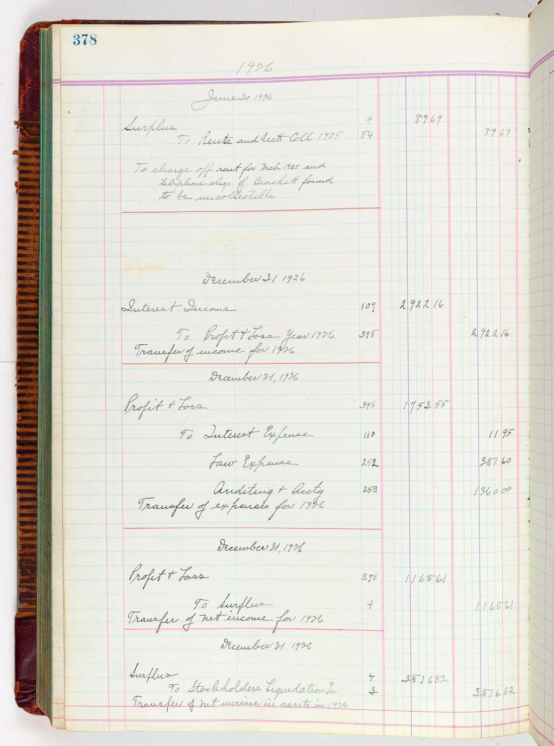 Music Hall Accounting Ledger, volume 5, page 378
