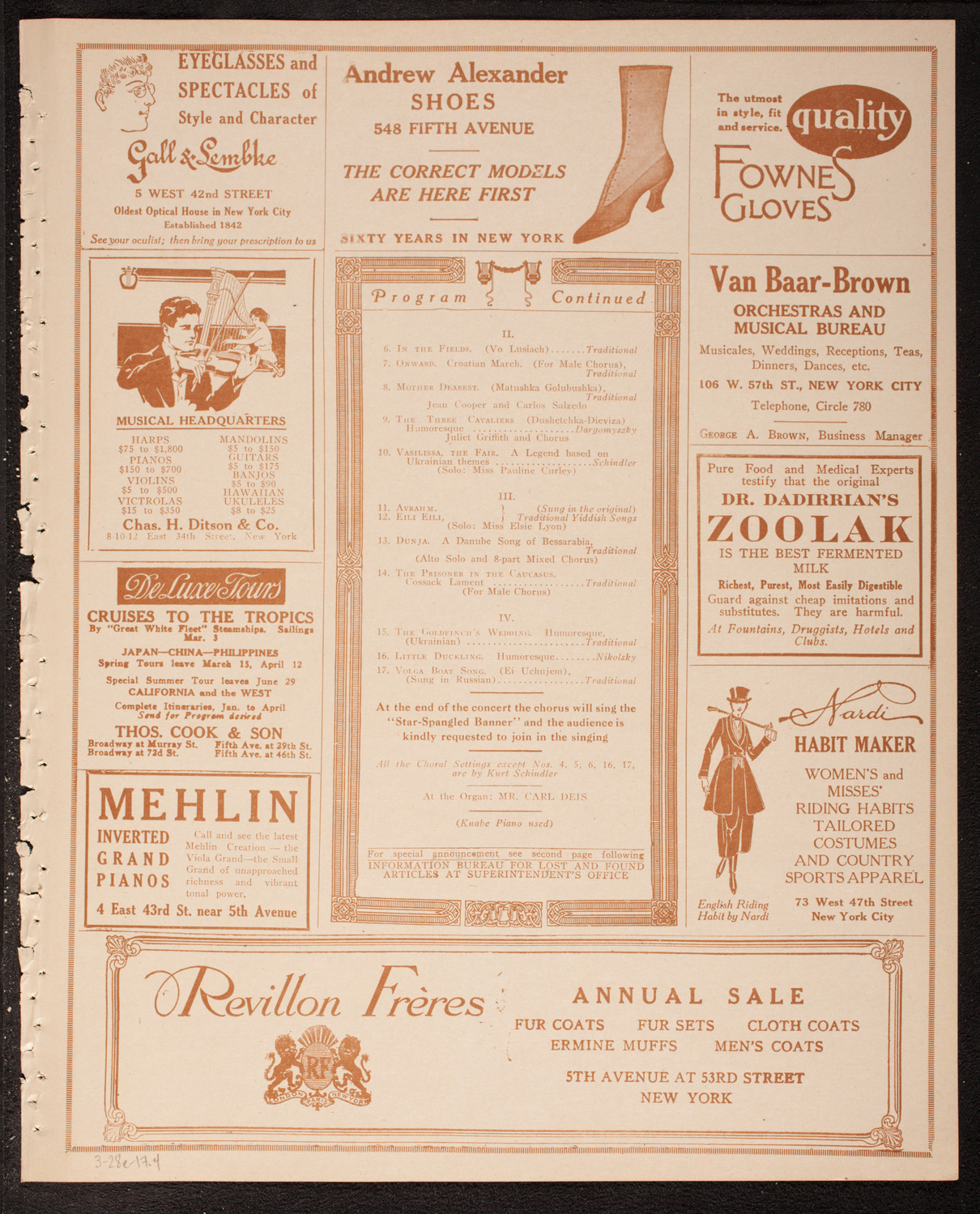 Schola Cantorum of New York, March 28, 1917, program page 7