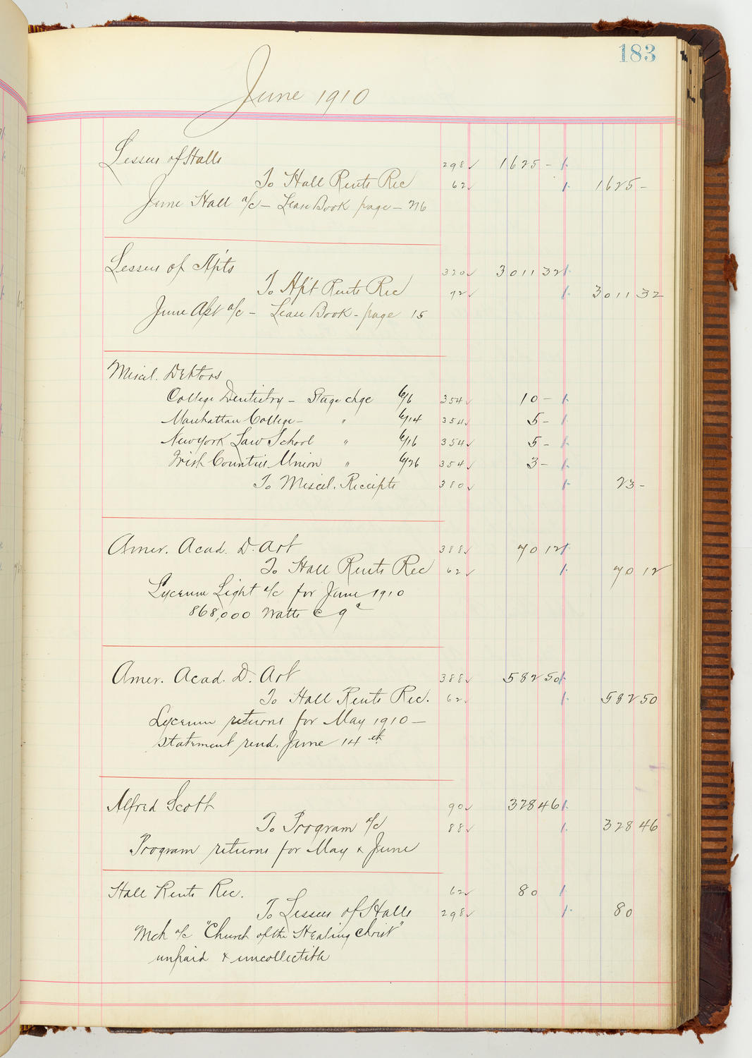 Music Hall Accounting Ledger Journal, volume 7, page 183