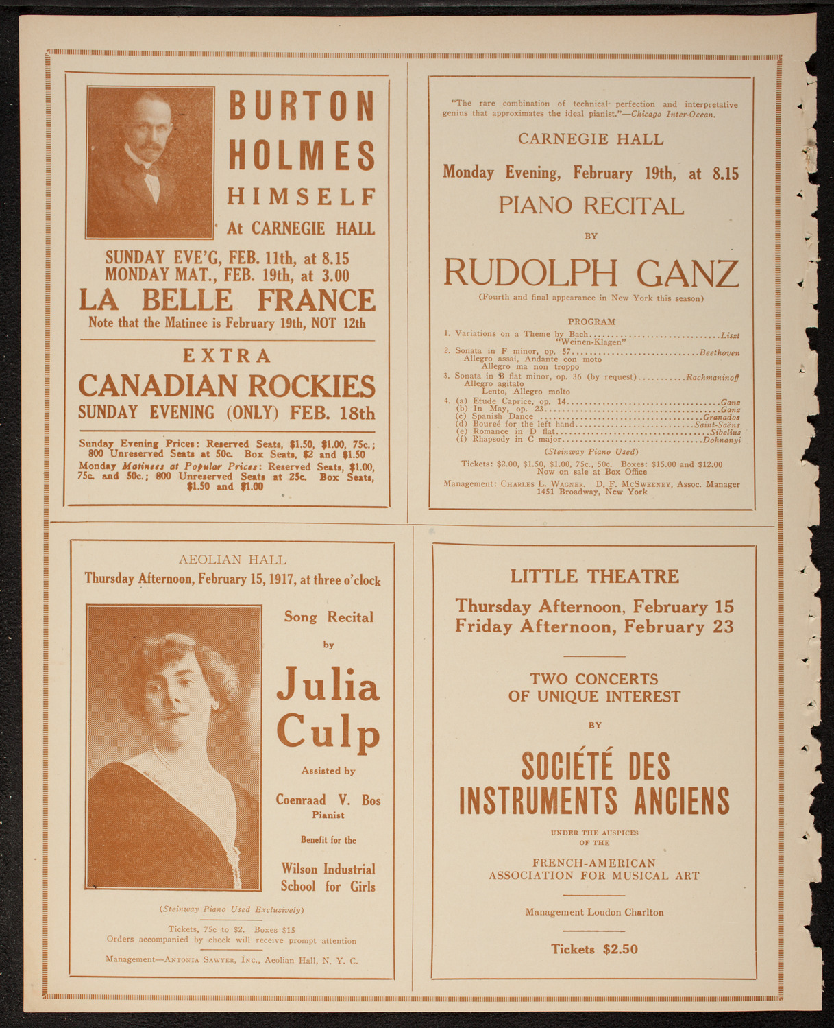 Efrem Zimbalist, Violin, February 10, 1917, program page 10