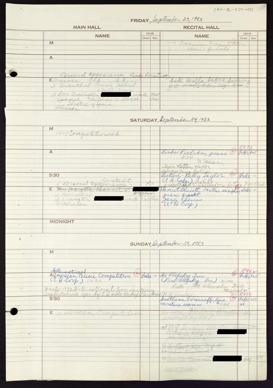 Carnegie Hall Booking Ledger, volume 29, page 11