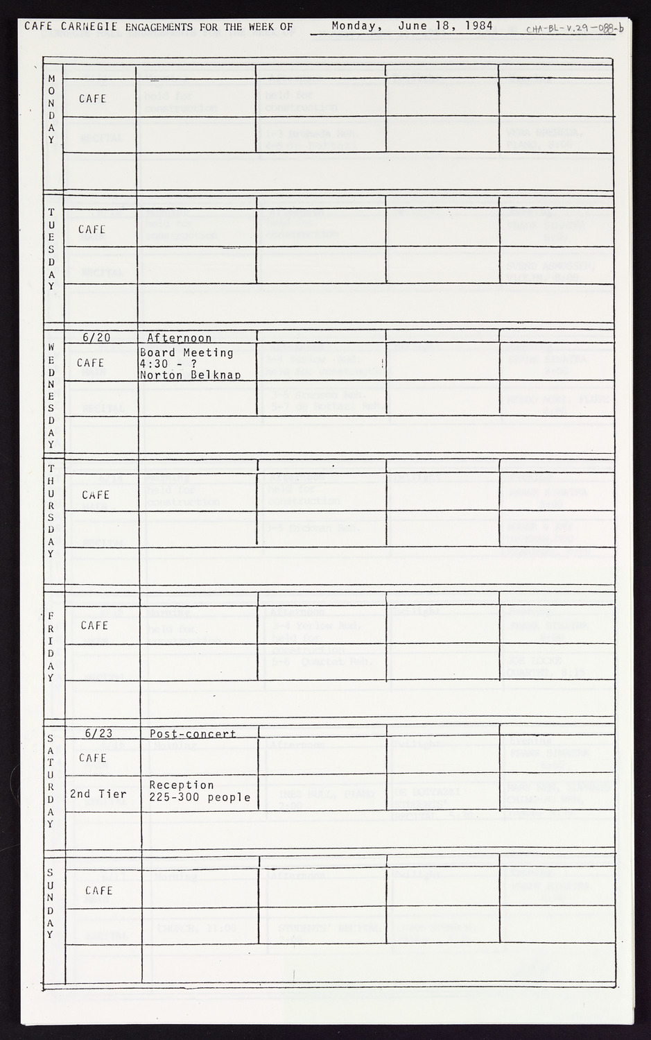 Carnegie Hall Booking Ledger, volume 29, page 88b