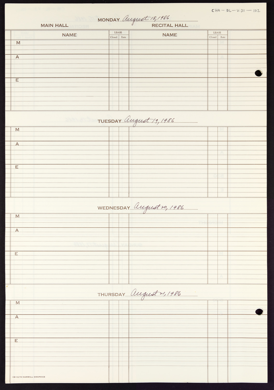 Carnegie Hall Booking Ledger, volume 31, page 102