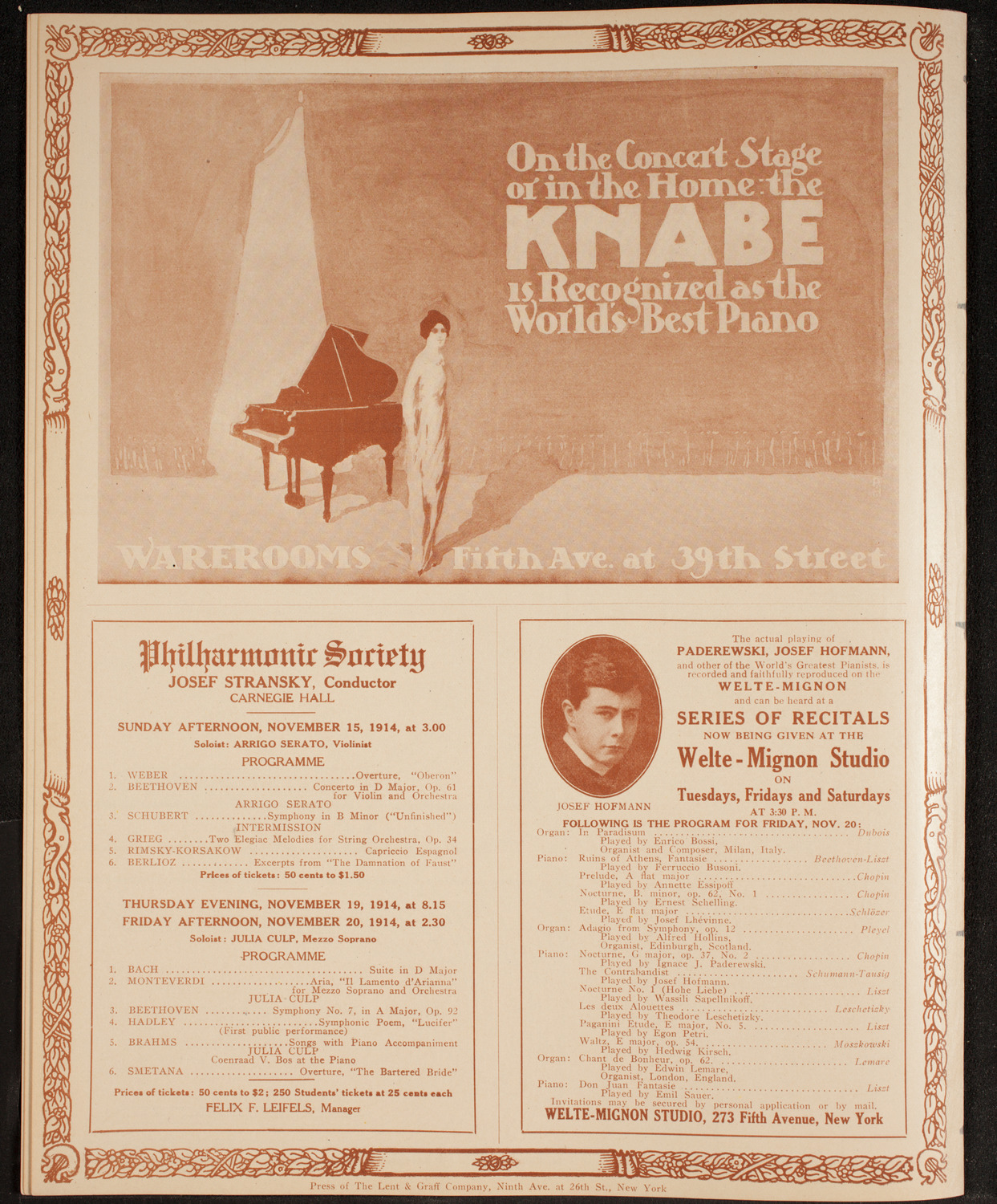 Efrem Zimbalist, Violin, November 14, 1914, program page 12