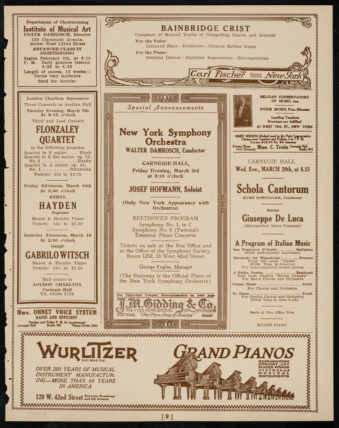 New York Philharmonic, March 2, 1922, program page 9