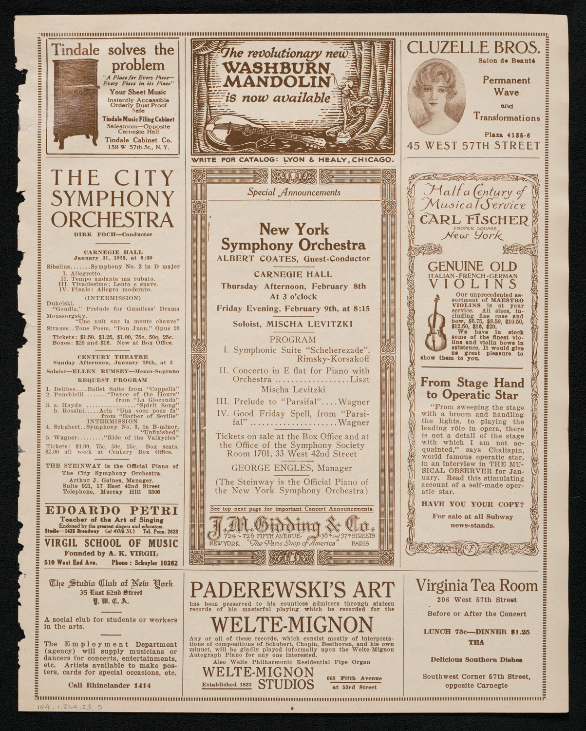 New York Symphony Orchestra, January 26, 1923, program page 9