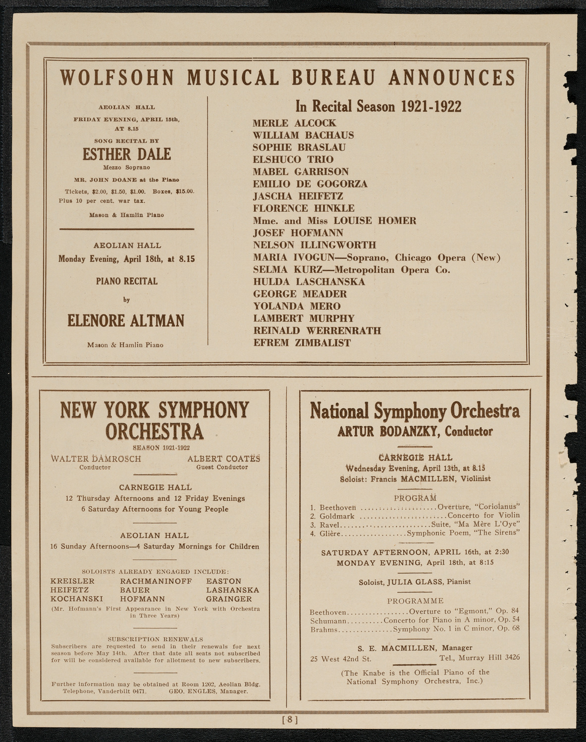 New York Banks' Glee Club, April 12, 1921, program page 8