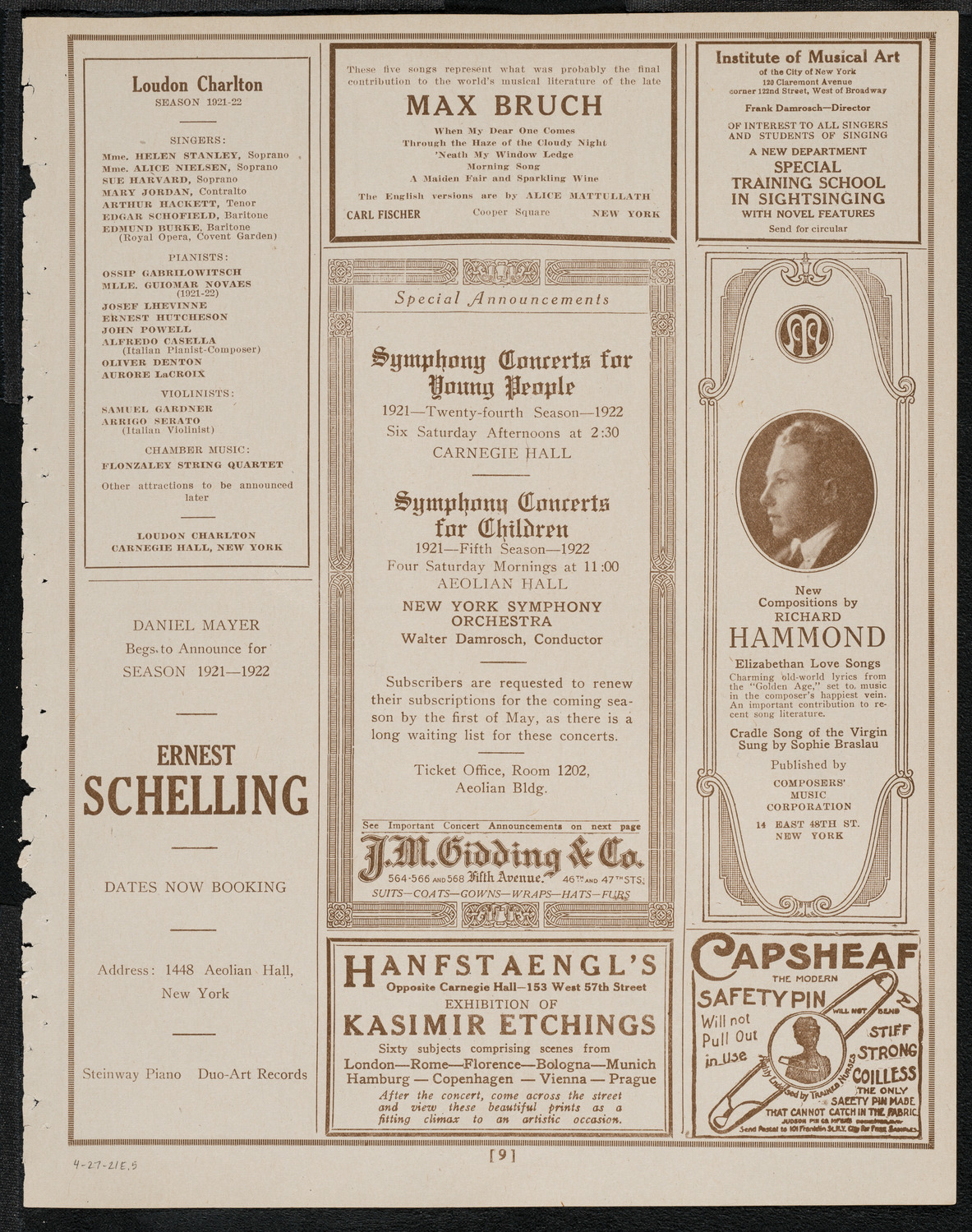 Josef Rosenblatt, Tenor and Mana Zucca, Composer and Pianist, April 27, 1921, program page 9