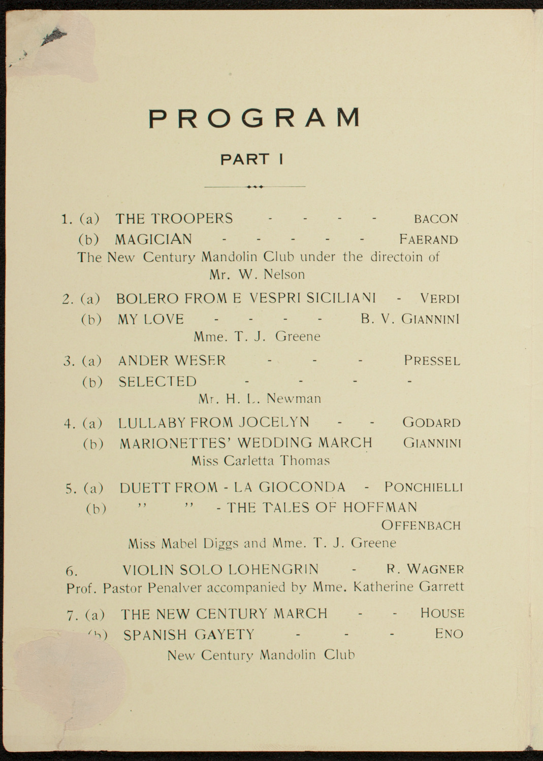 Students of T. Jupiter Greene, April 15, 1912, program page 2