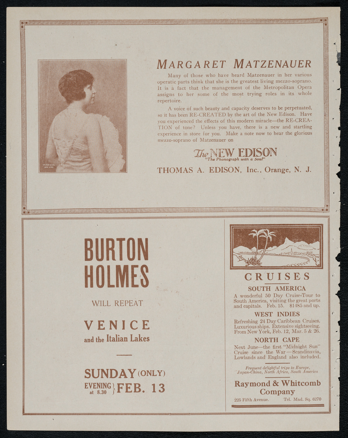 Burton Holmes Travelogue: Visions of Venice, February 7, 1921, program page 2