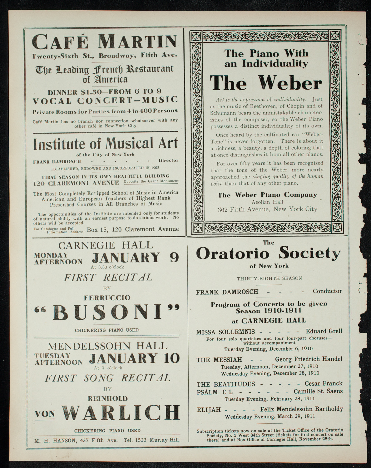 New York Philharmonic, December 2, 1910, program page 6