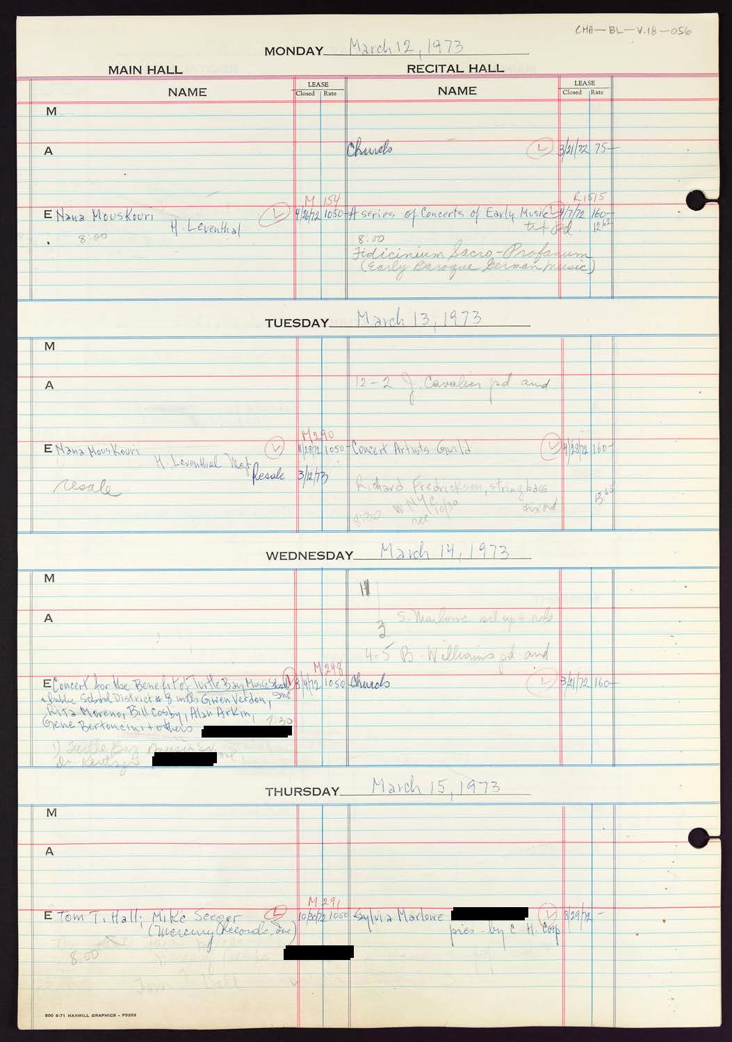 Carnegie Hall Booking Ledger, volume 18, page 56