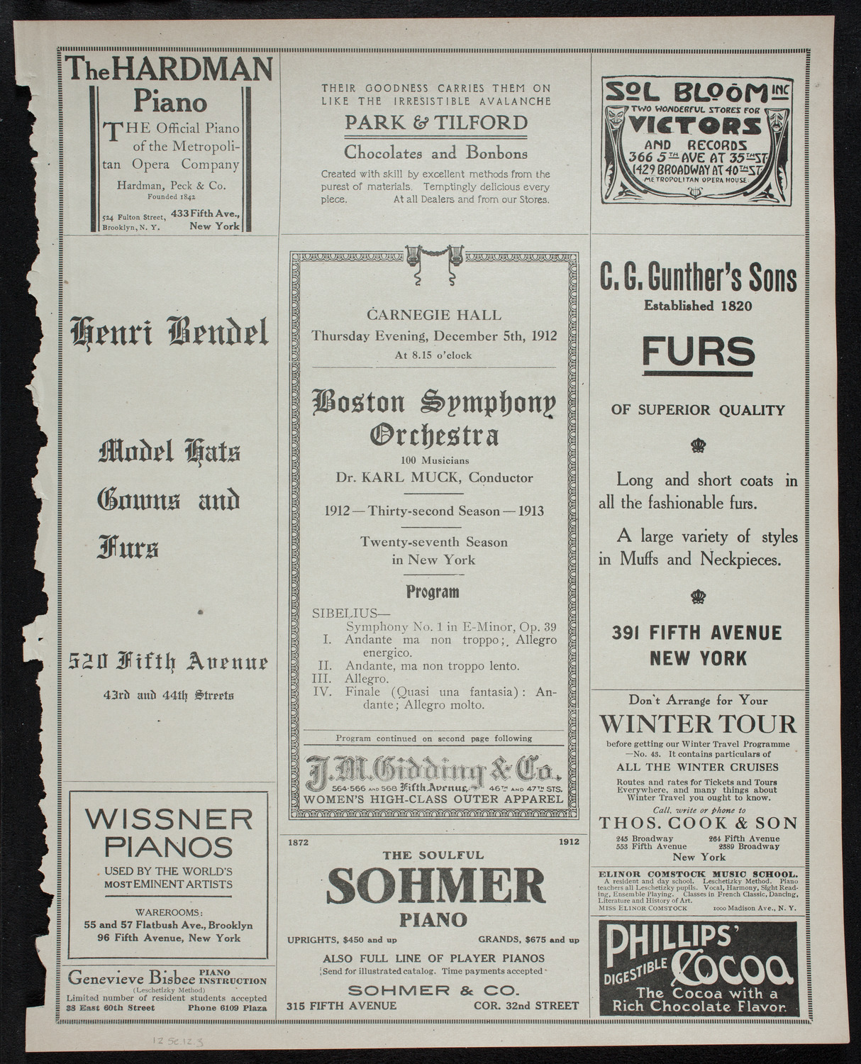 Boston Symphony Orchestra, December 5, 1912, program page 5
