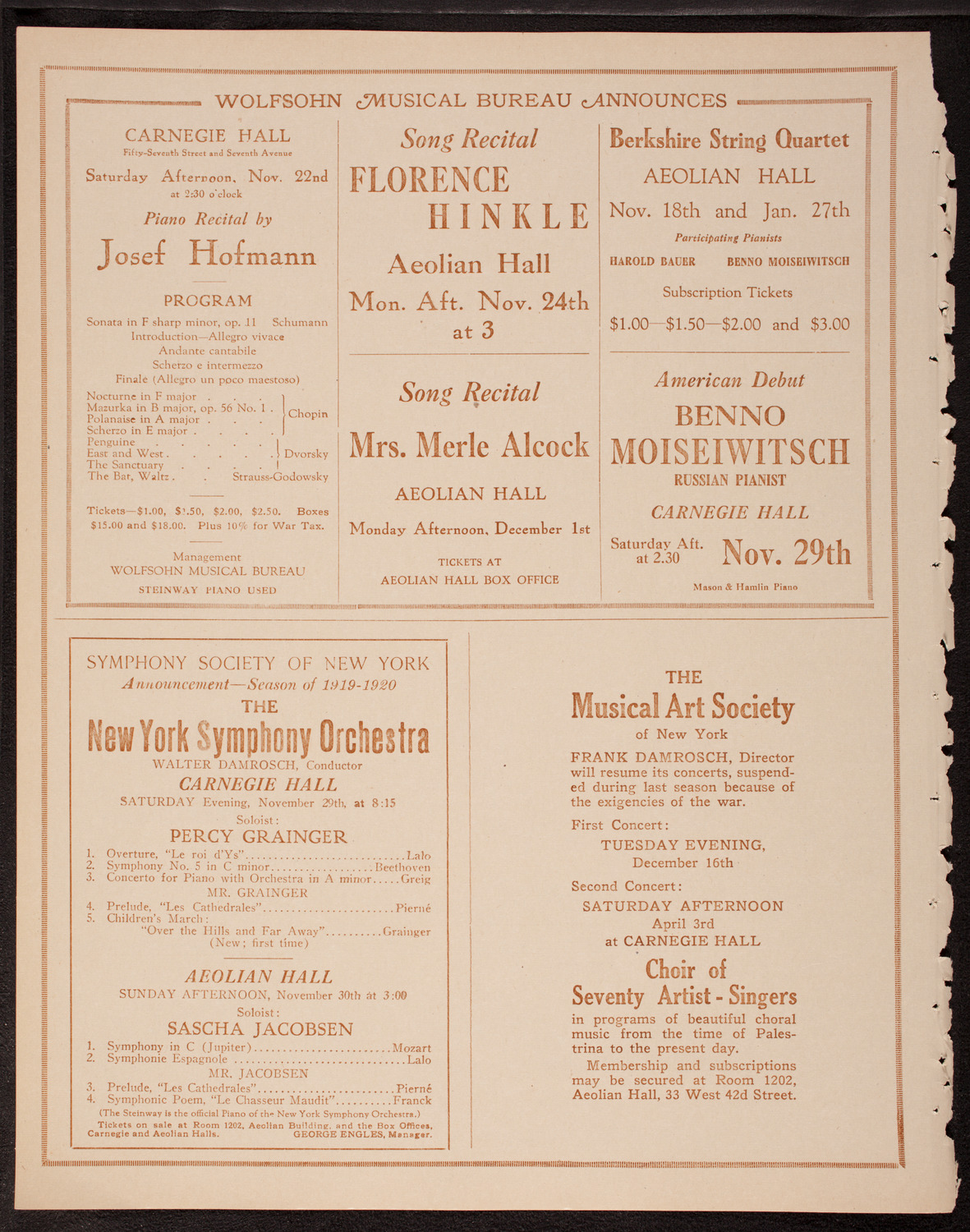 Evening Mail Save-A-Home Fund Concert: New York Philharmonic, November 19, 1919, program page 8