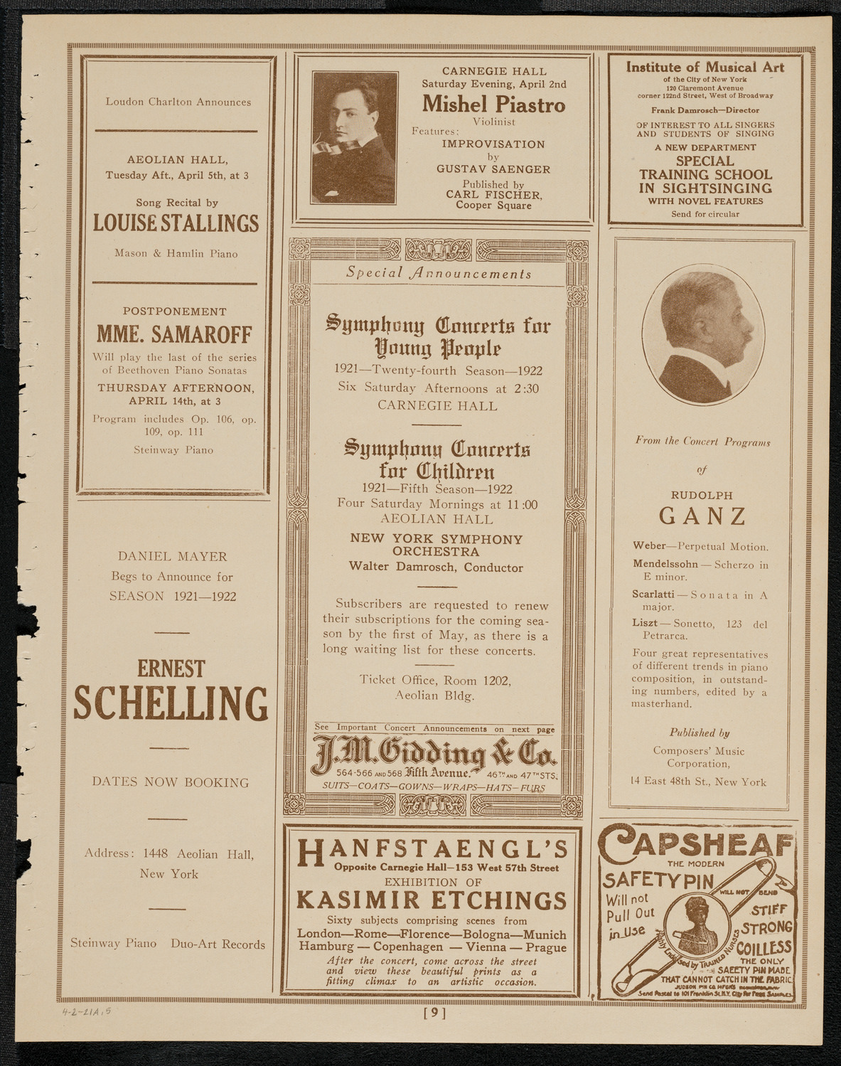 Josef Lhévinne, Piano, April 2, 1921, program page 9