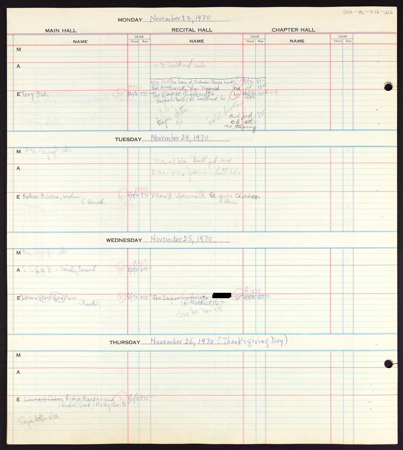 Carnegie Hall Booking Ledger, volume 16, page 26