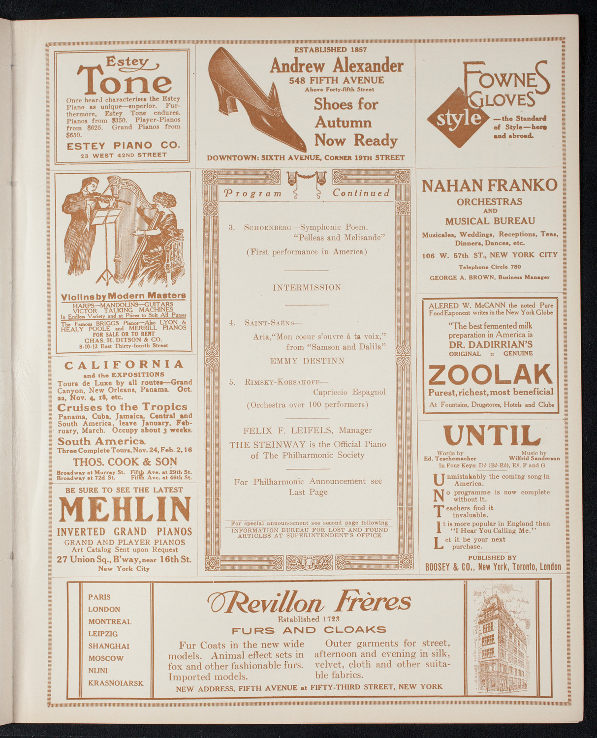 New York Philharmonic, November 19, 1915, program page 7