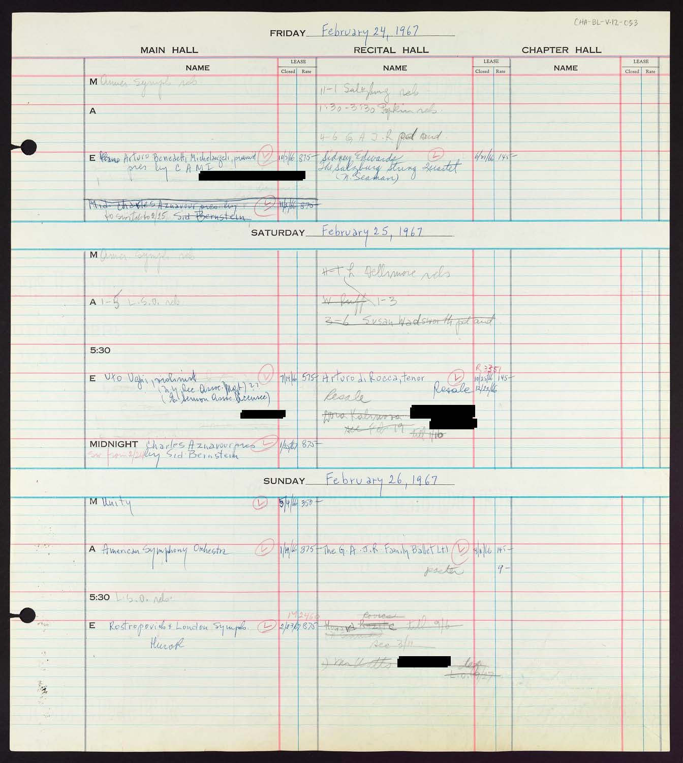 Carnegie Hall Booking Ledger, volume 12, page 53