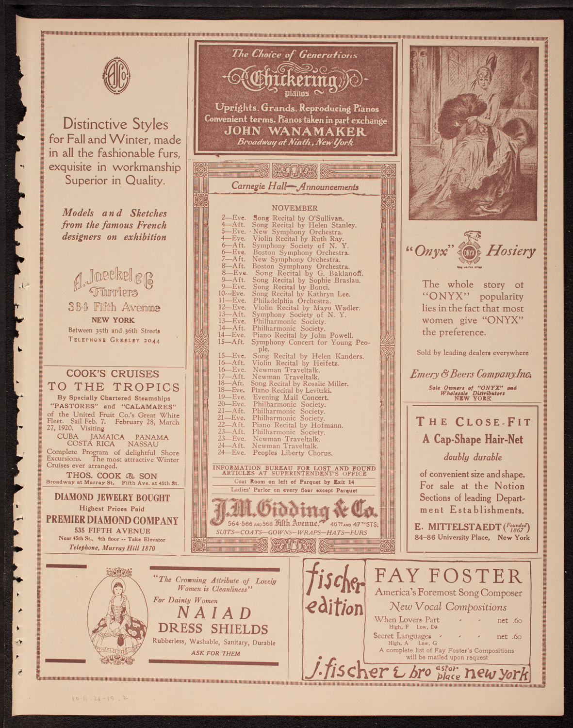 John O'Sullivan and Hazel Clark, November 2, 1919, program page 3