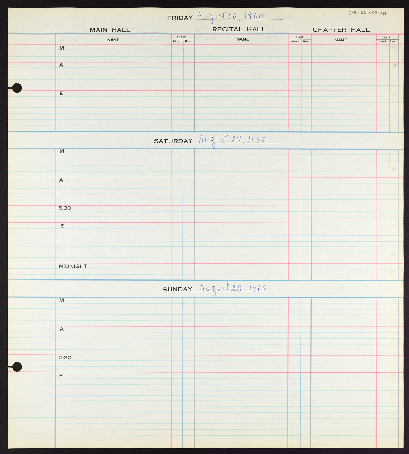 Carnegie Hall Booking Ledger, volume 5, page 99