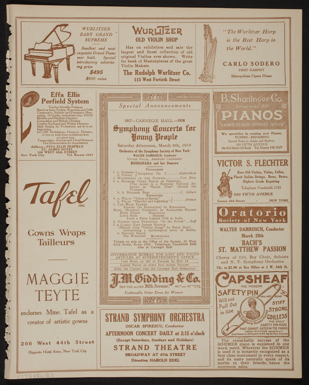 New York Philharmonic, February 28, 1918, program page 9