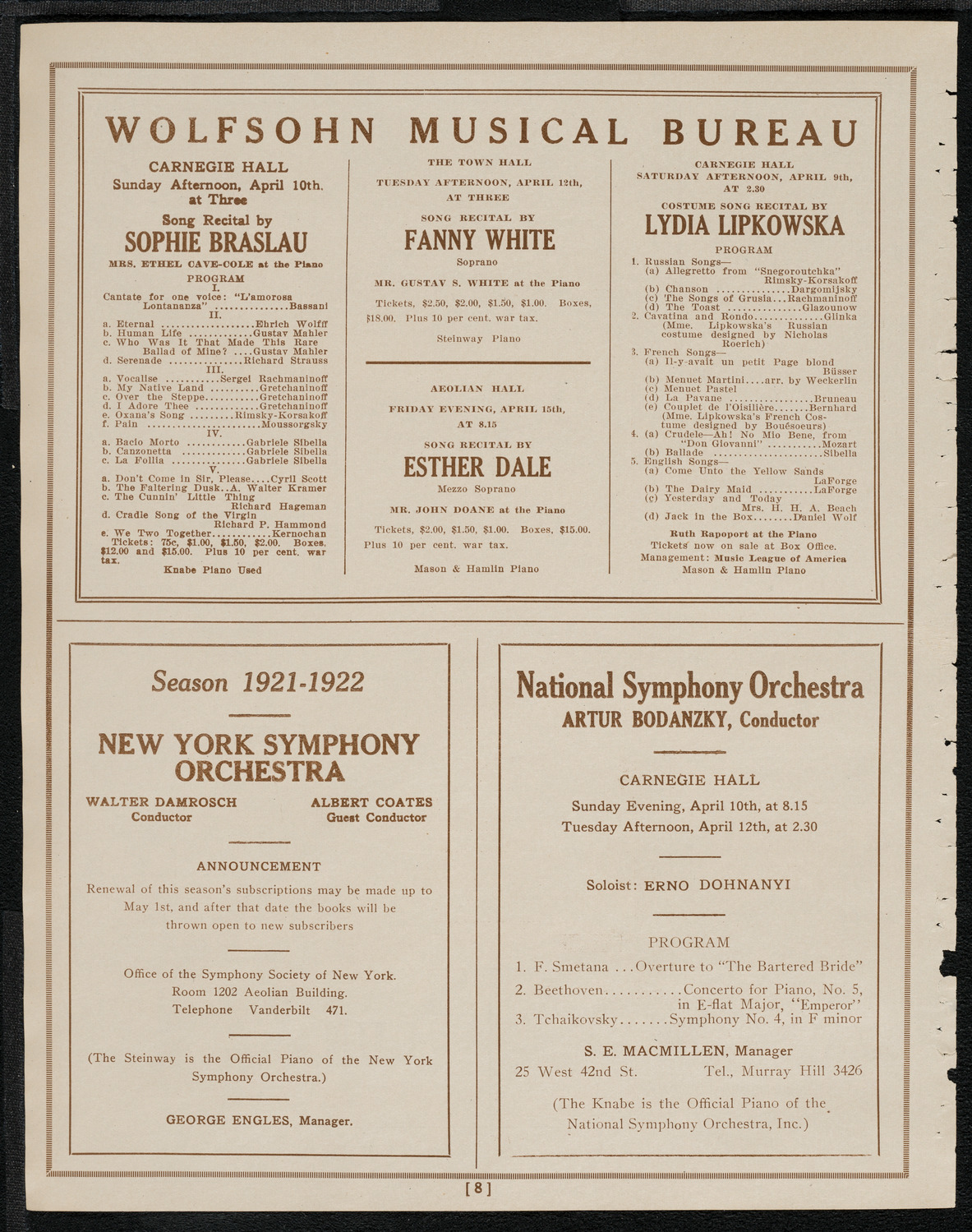 Metropolitan Post - American Legion Concert by Metropolitan Life Insurance Company Combined Musical Organizations, April 7, 1921, program page 8