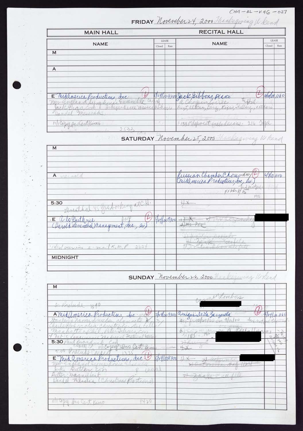 Carnegie Hall Booking Ledger, volume 46, page 27