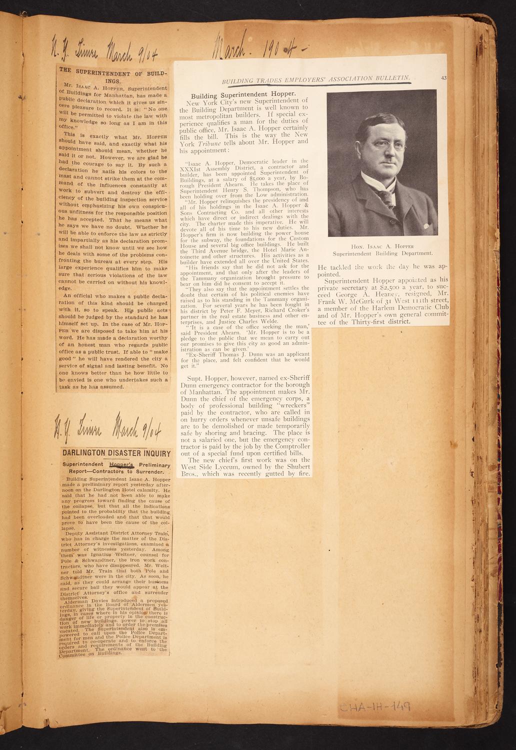 Isaac Hopper Scrapbook, page 149: 1904