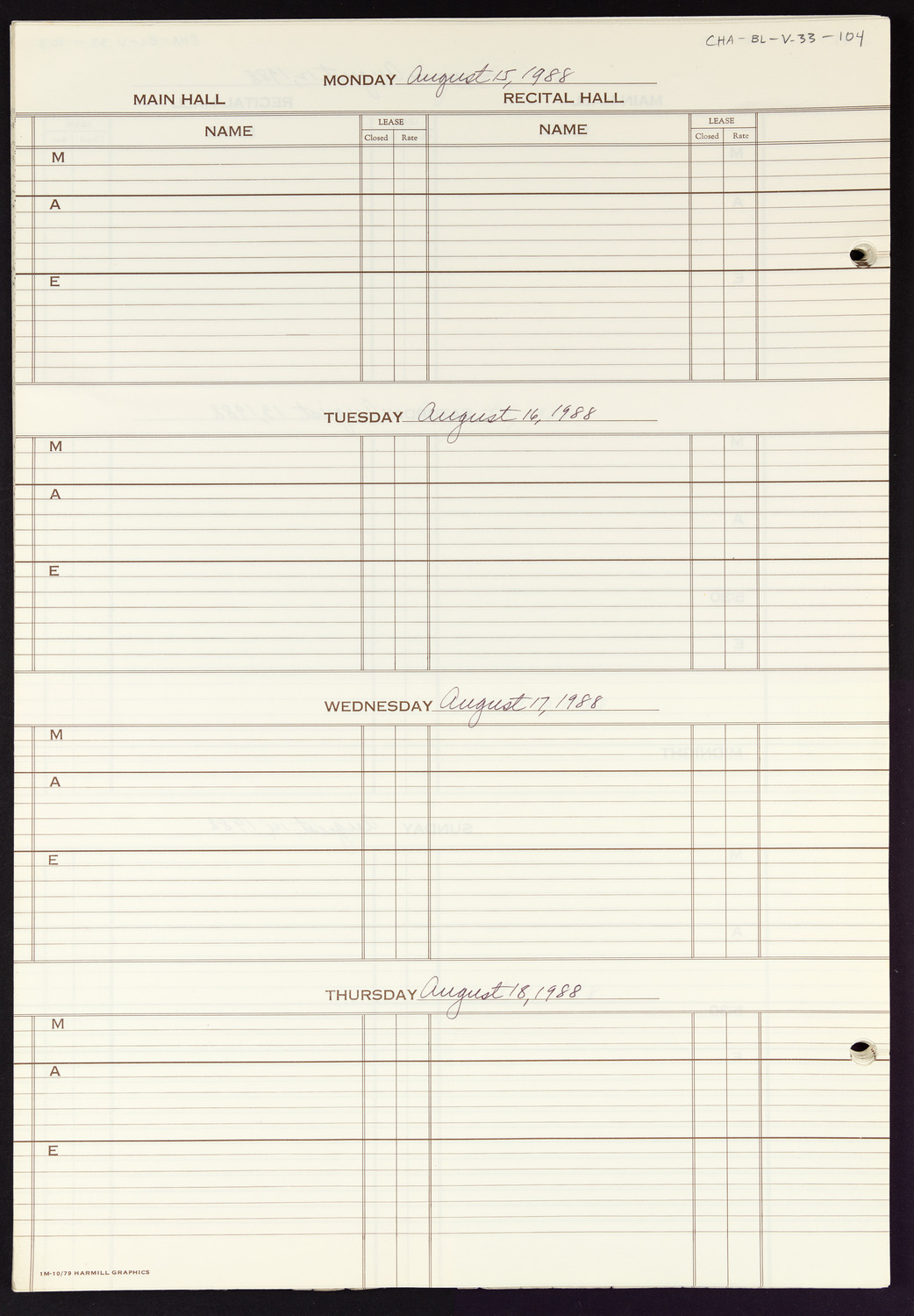 Carnegie Hall Booking Ledger, volume 33, page 104