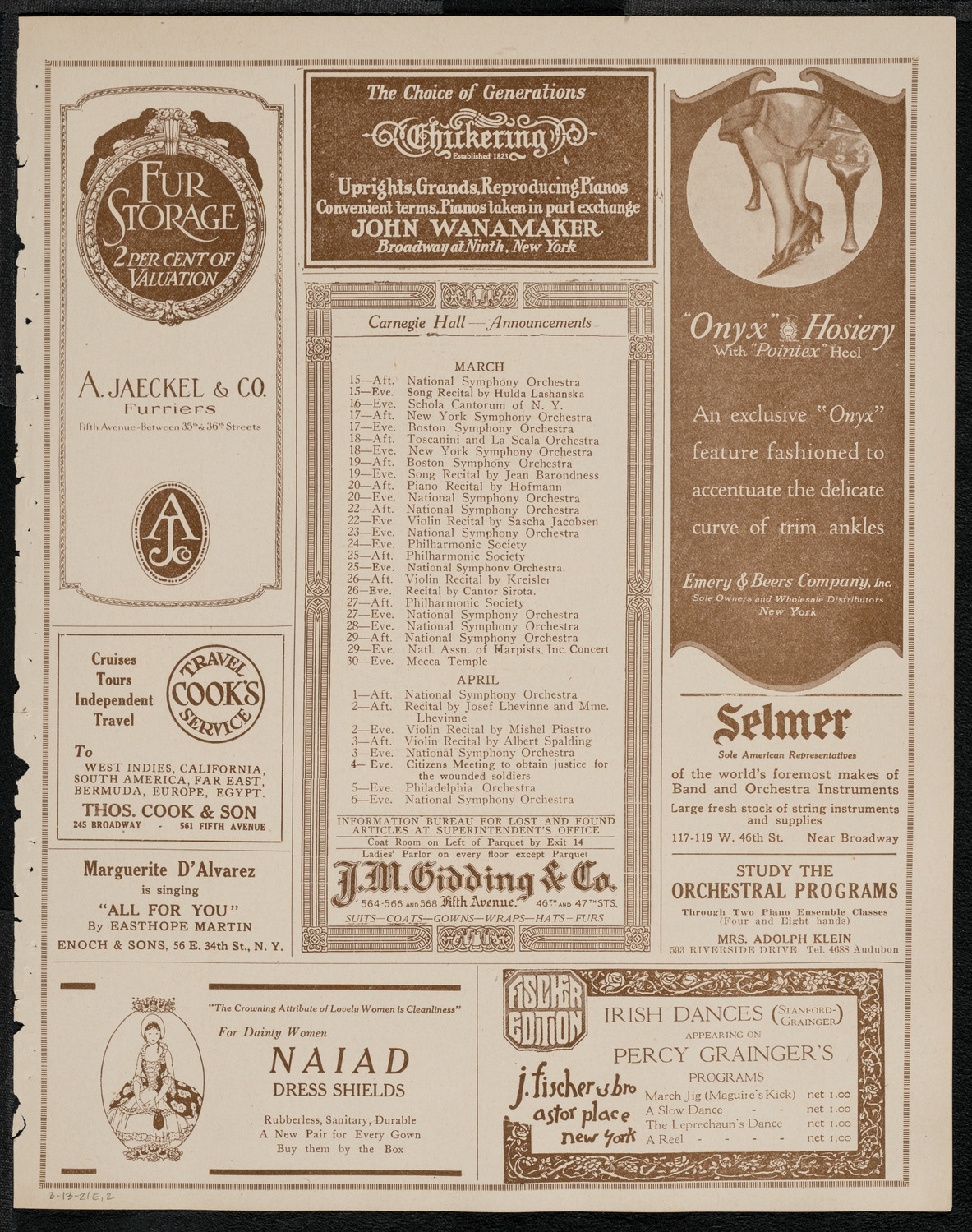 National Symphony Orchestra, March 13, 1921, program page 3