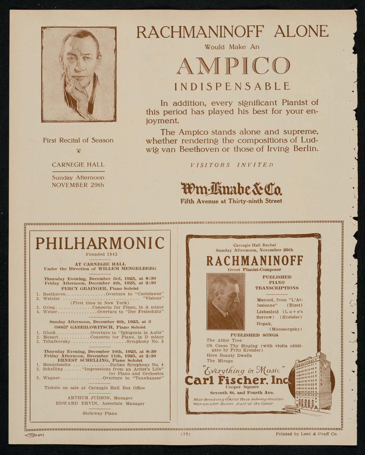 New York Philharmonic, November 28, 1925, program page 12