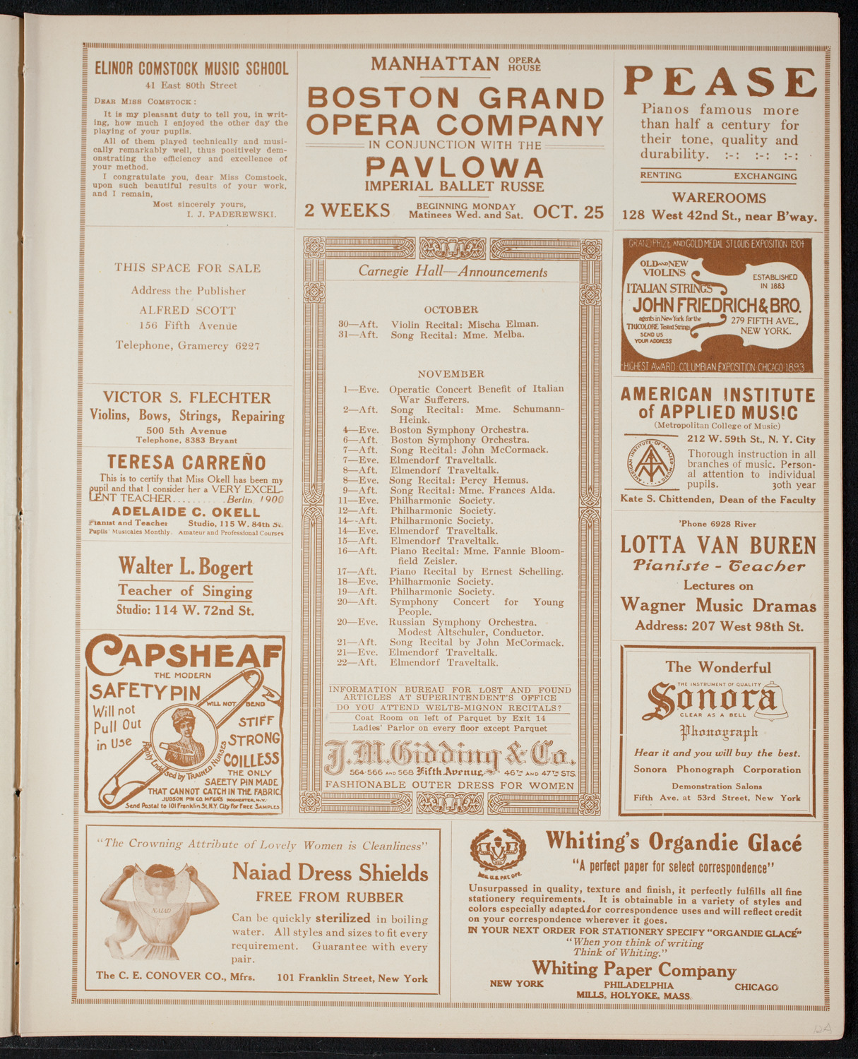 New York Philharmonic, October 29, 1915, program page 3