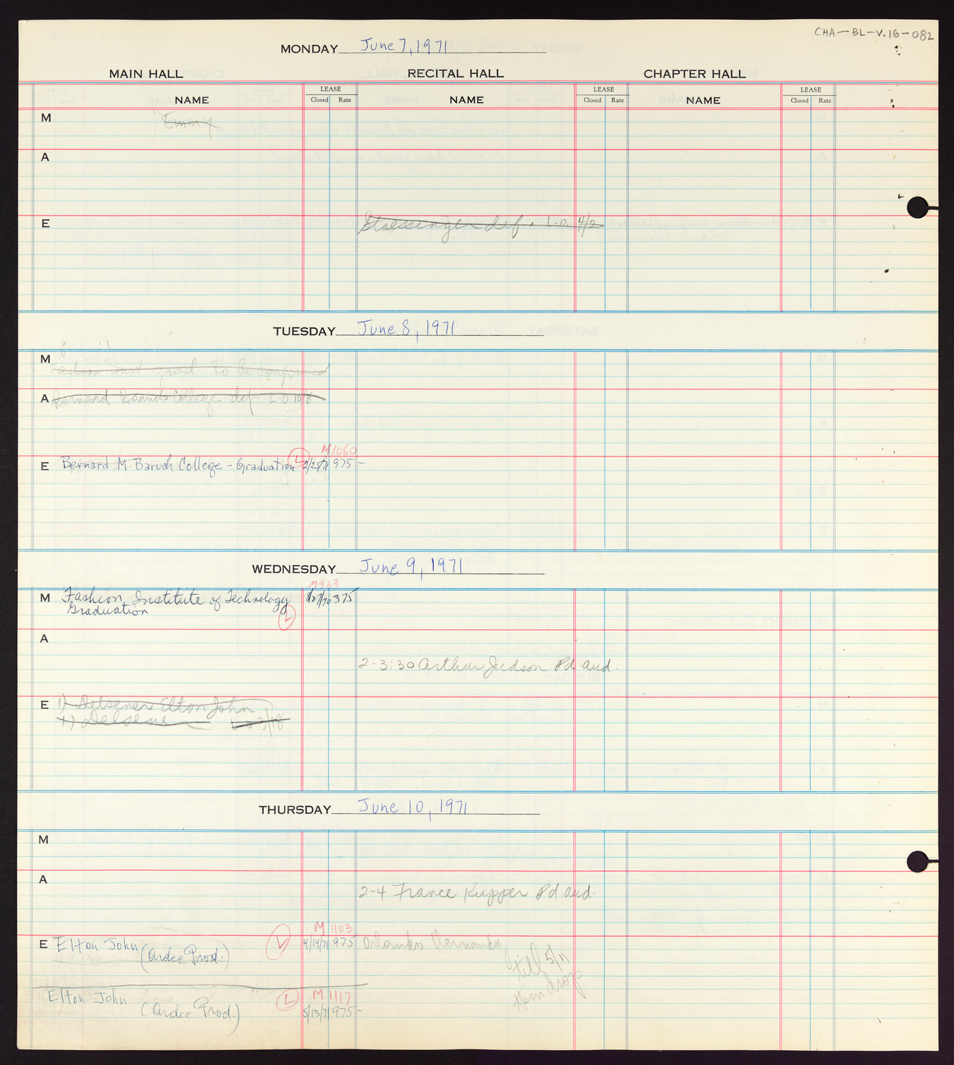 Carnegie Hall Booking Ledger, volume 16, page 82