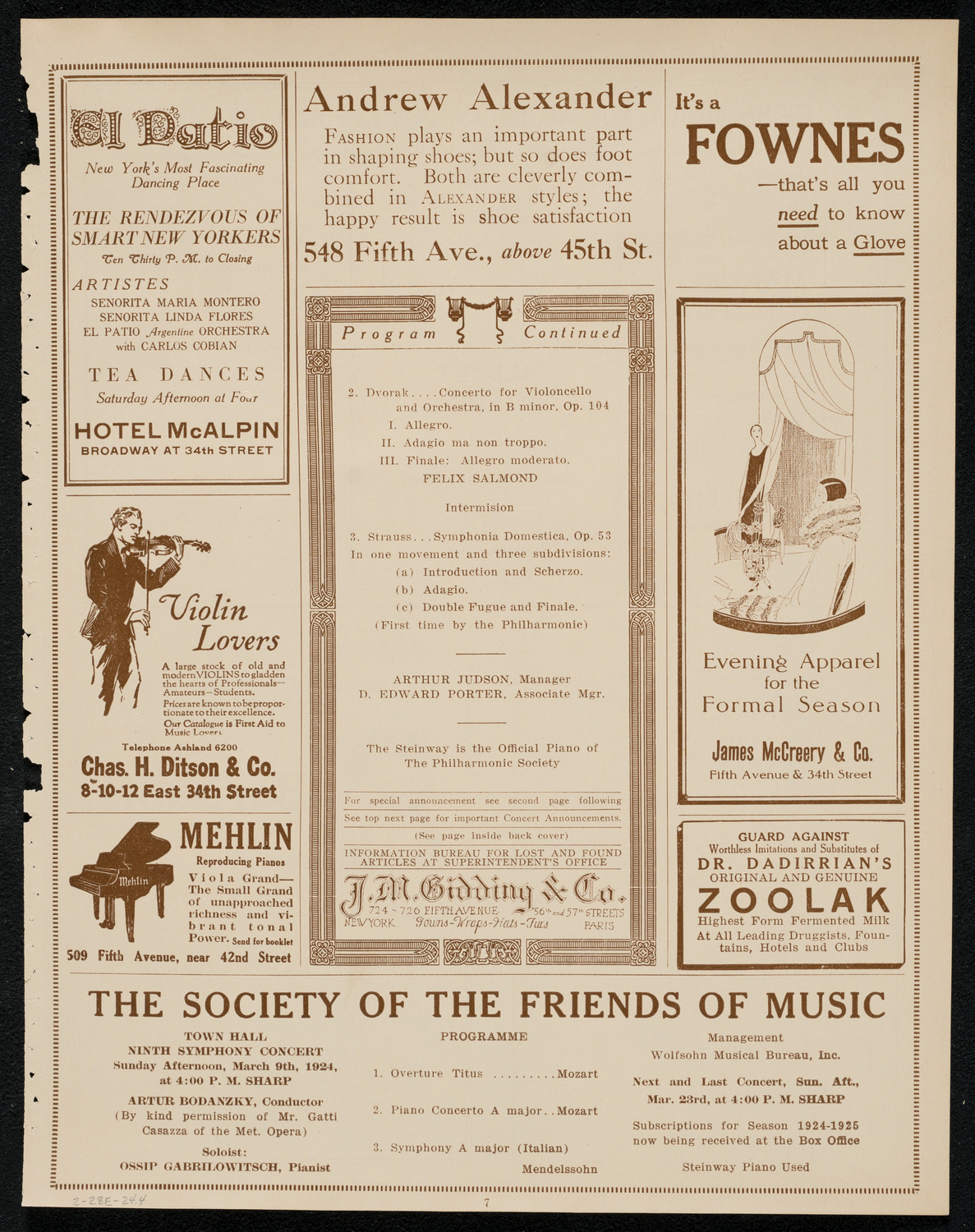 New York Philharmonic, February 28, 1924, program page 7