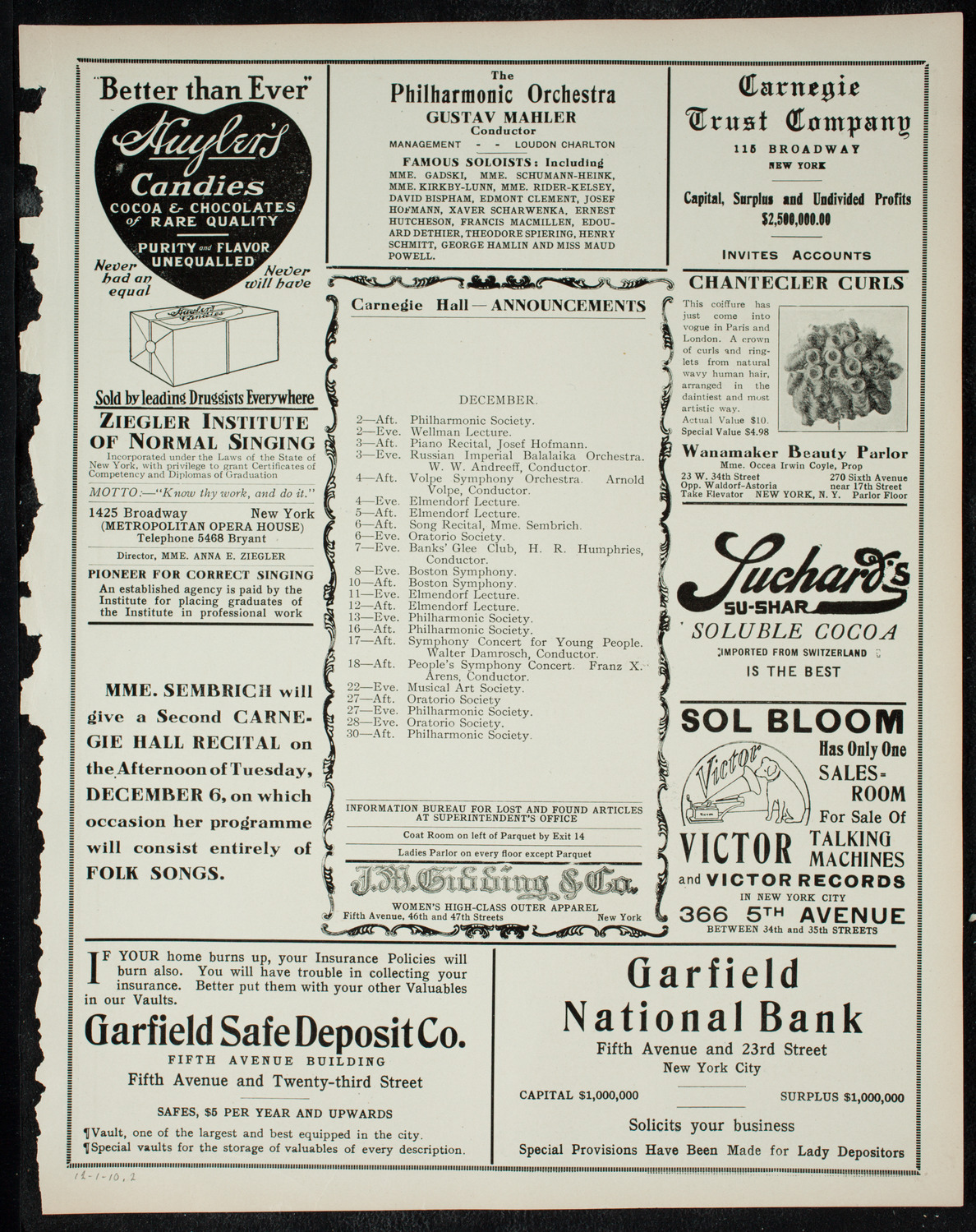 Russian Symphony Society of New York, December 1, 1910, program page 3