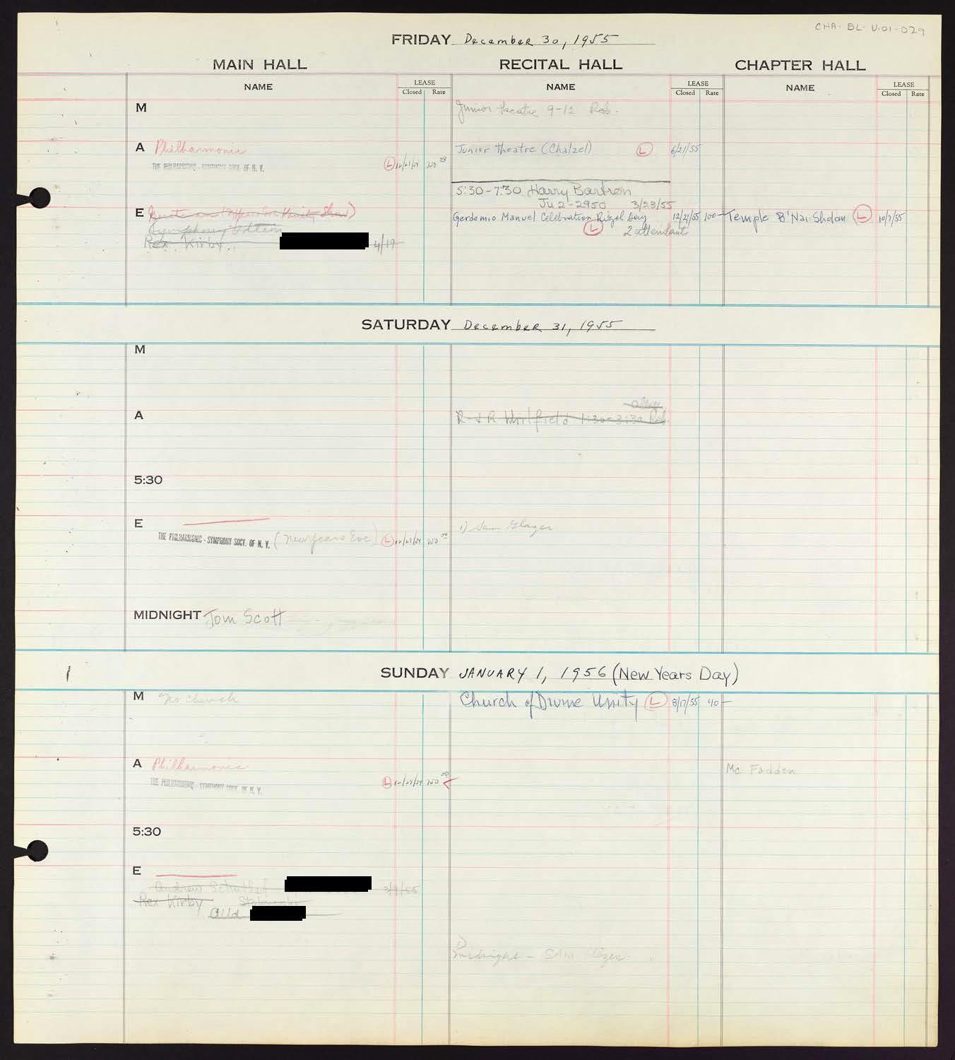 Carnegie Hall Booking Ledger, volume 1, page 29