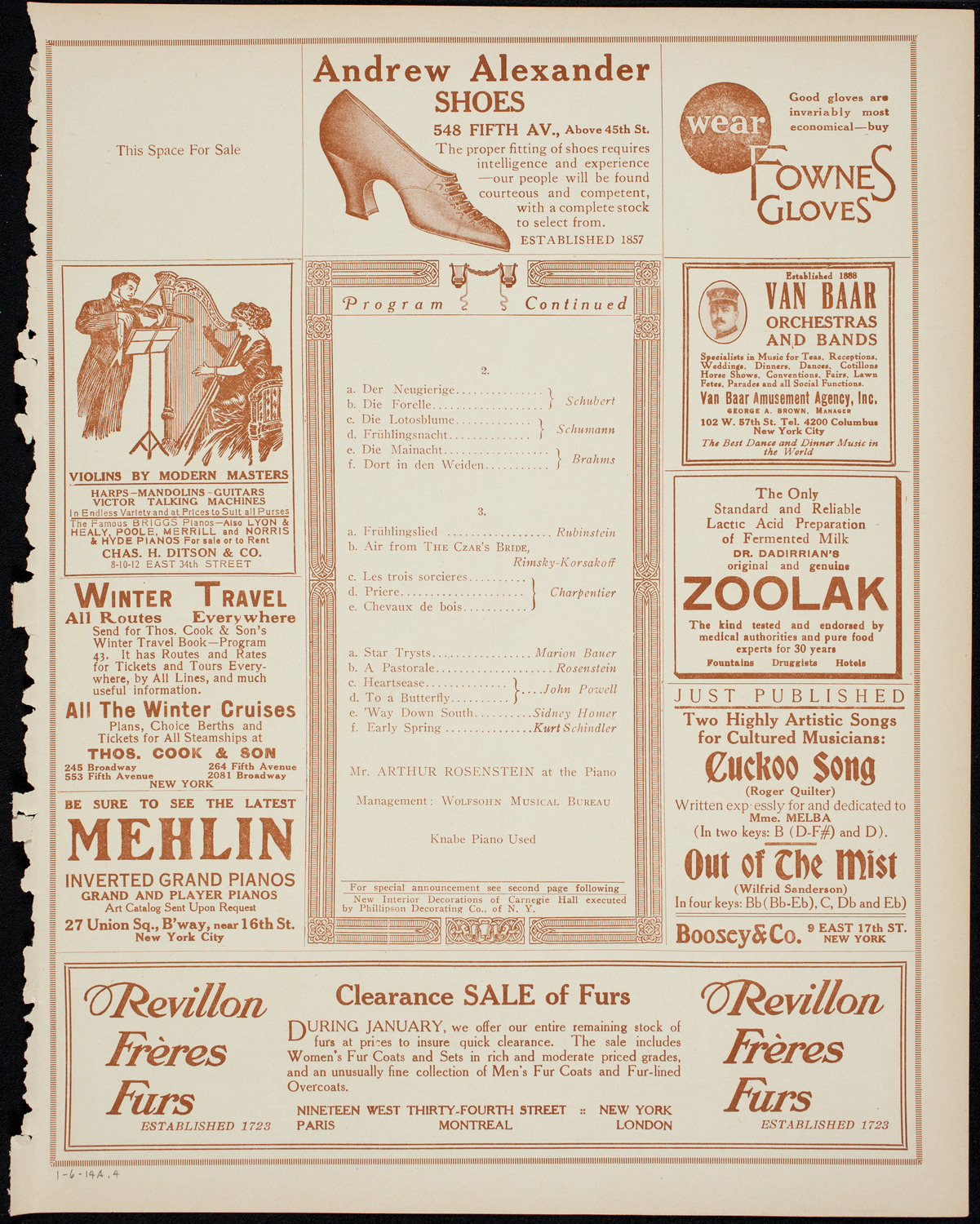 Alma Gluck, Soprano, January 6, 1914, program page 7