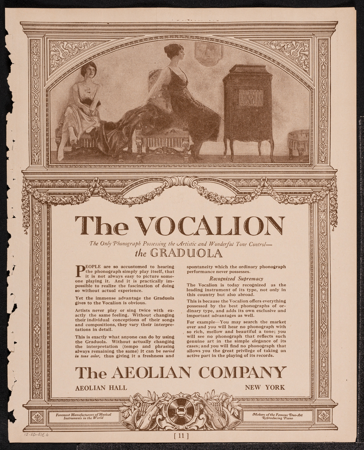 Philadelphia Orchestra, December 20, 1921, program page 11