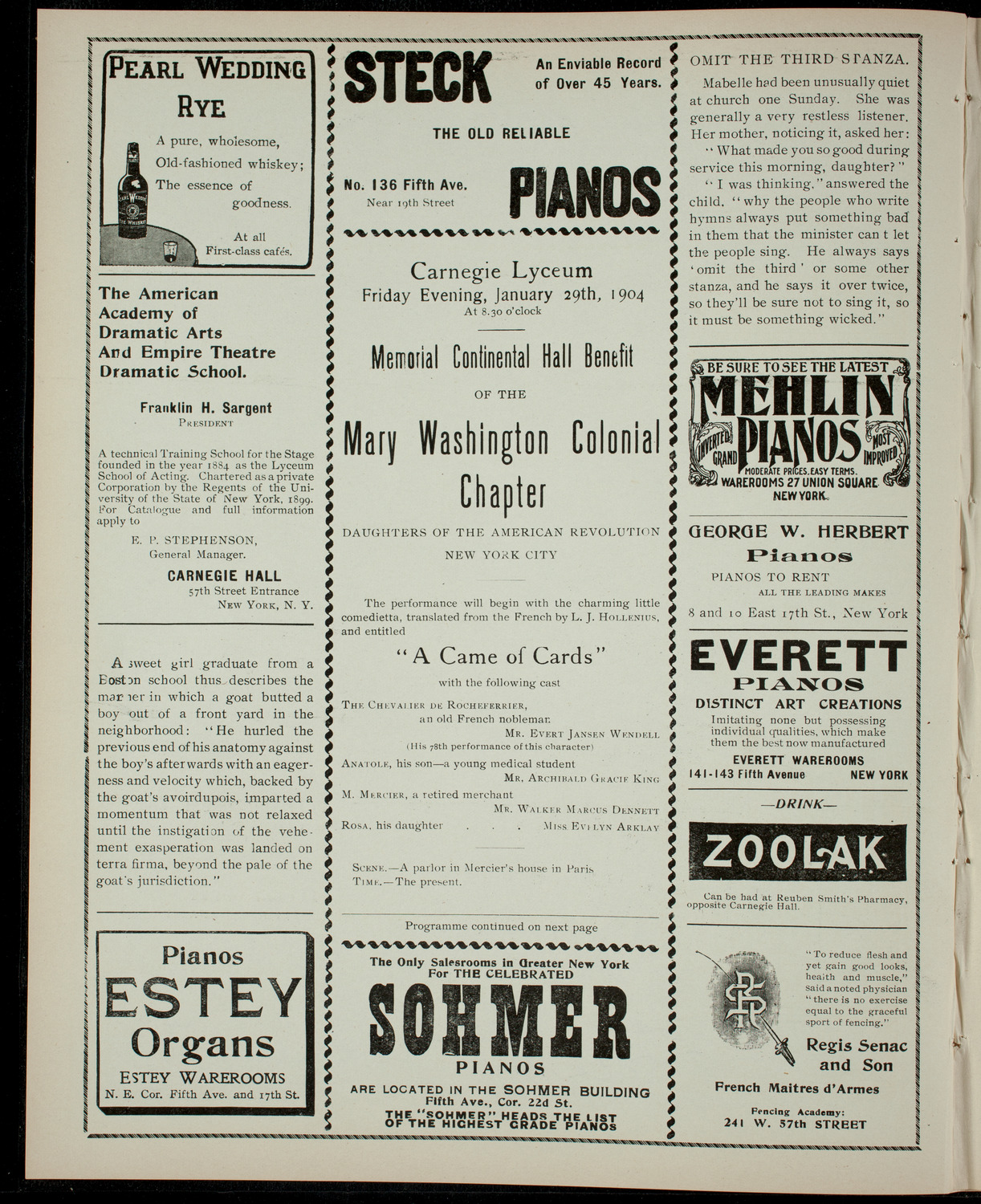 Memorial Continental Hall Benefit of the Mary Washington Colonial Chapter, January 29, 1904, program page 2