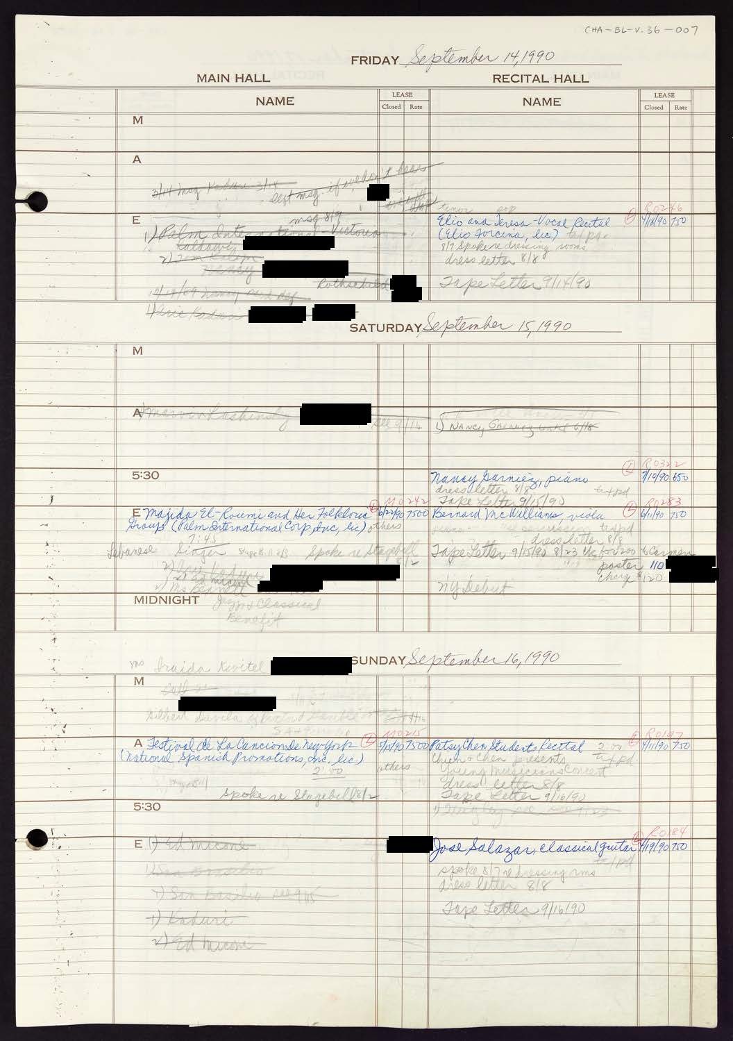 Carnegie Hall Booking Ledger, volume 36, page 7