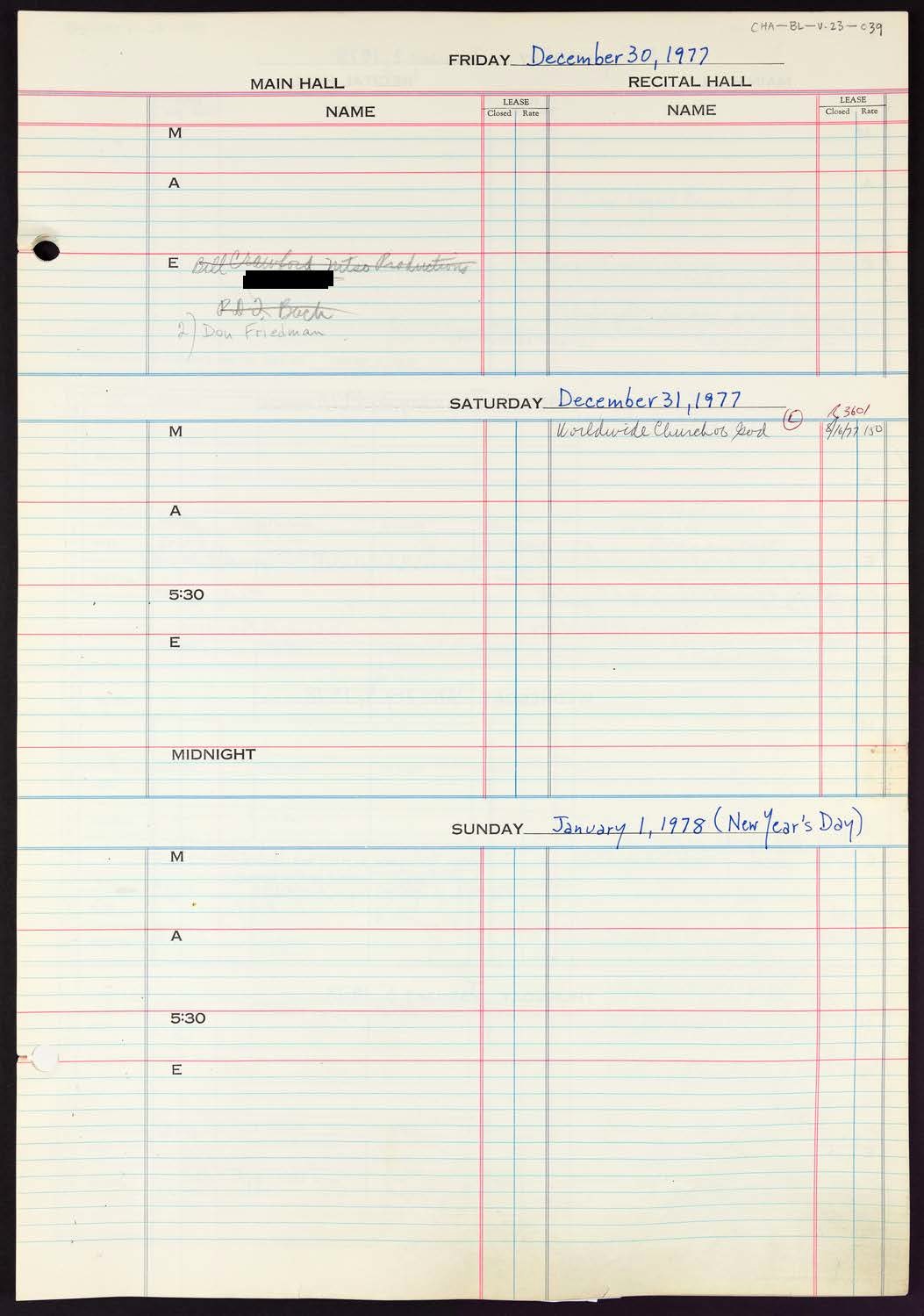 Carnegie Hall Booking Ledger, volume 23, page 39