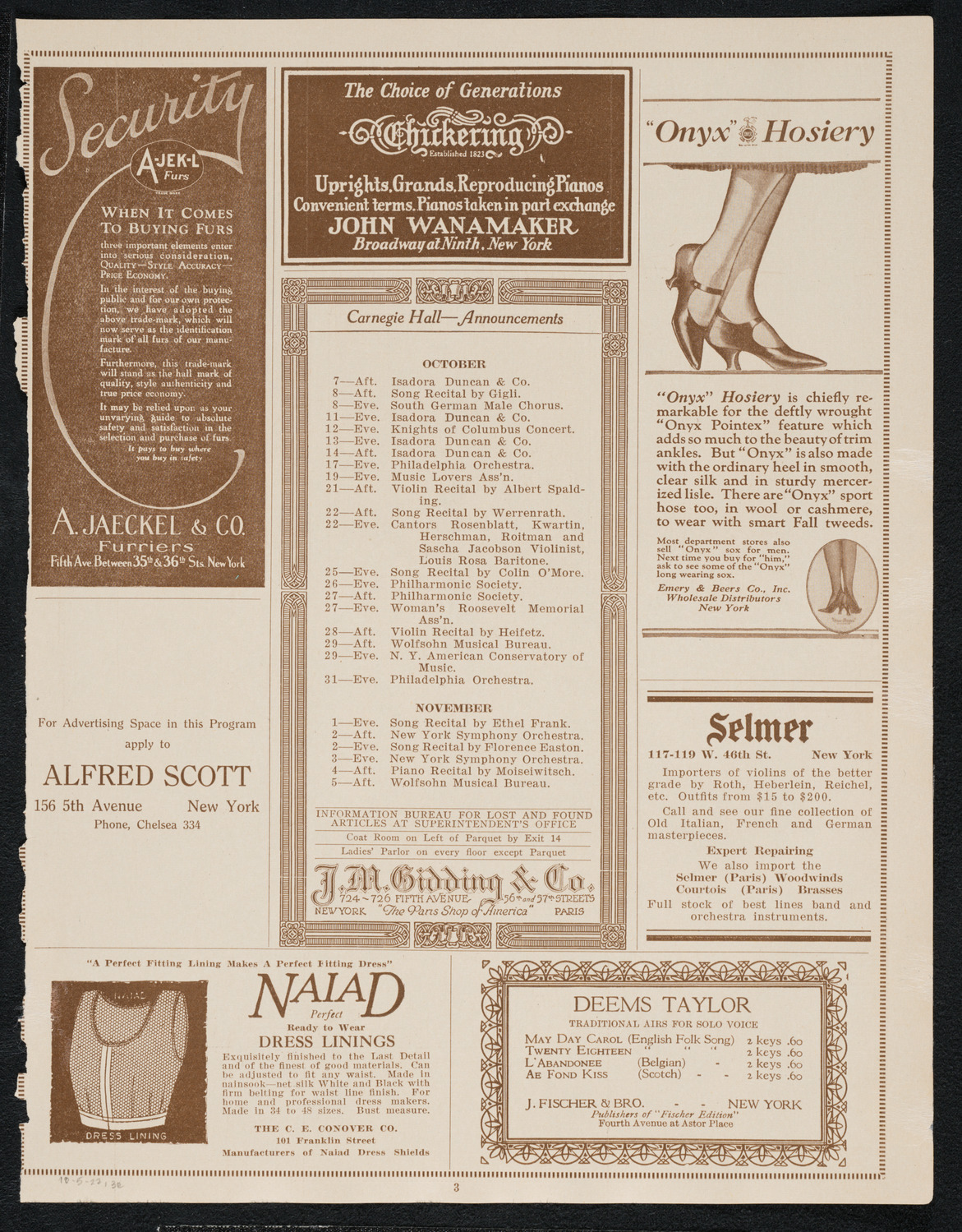 Ukrainian National Chorus, October 5, 1922, program page 3