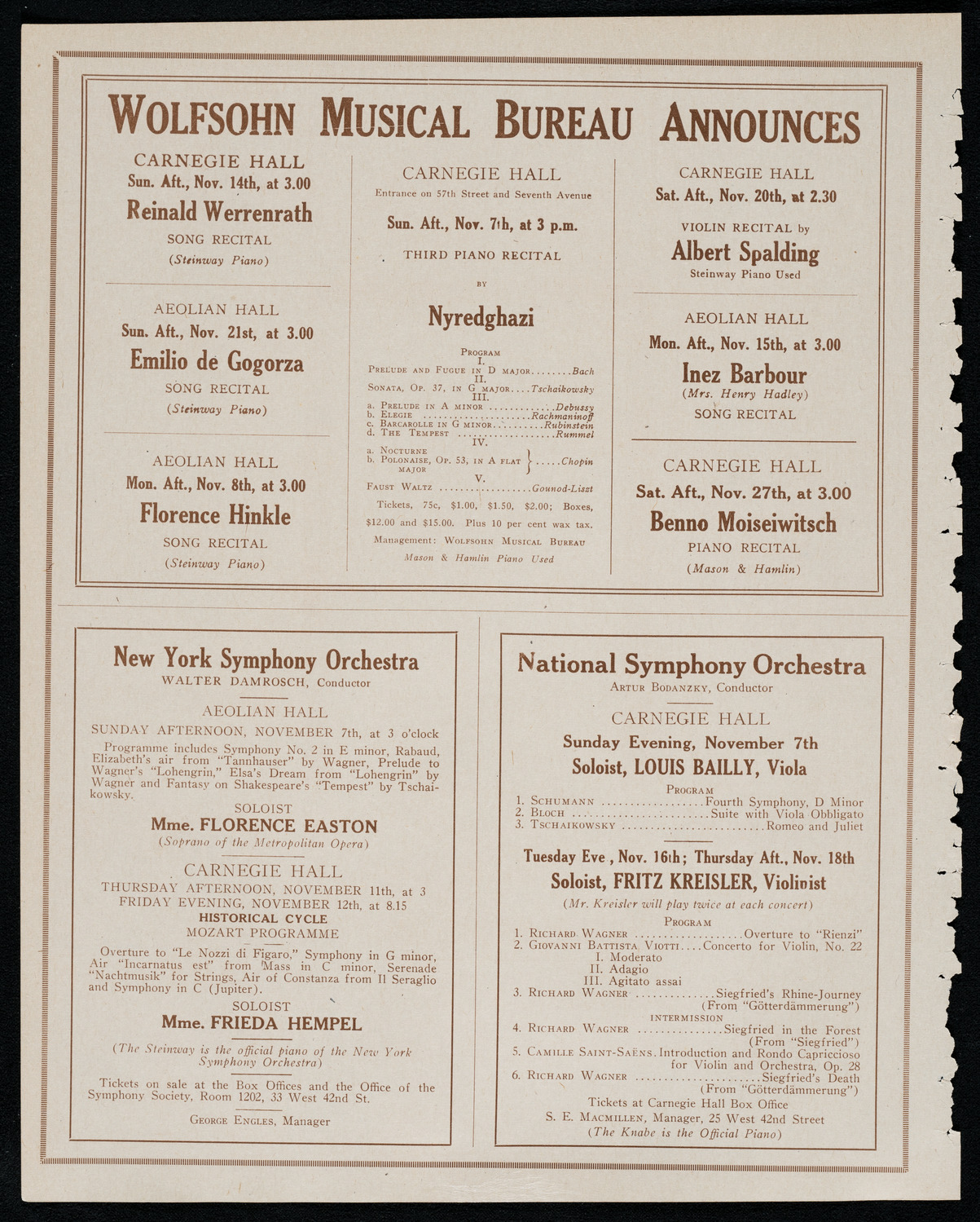 Mildred Wellerson, Cello, November 6, 1920, program page 8