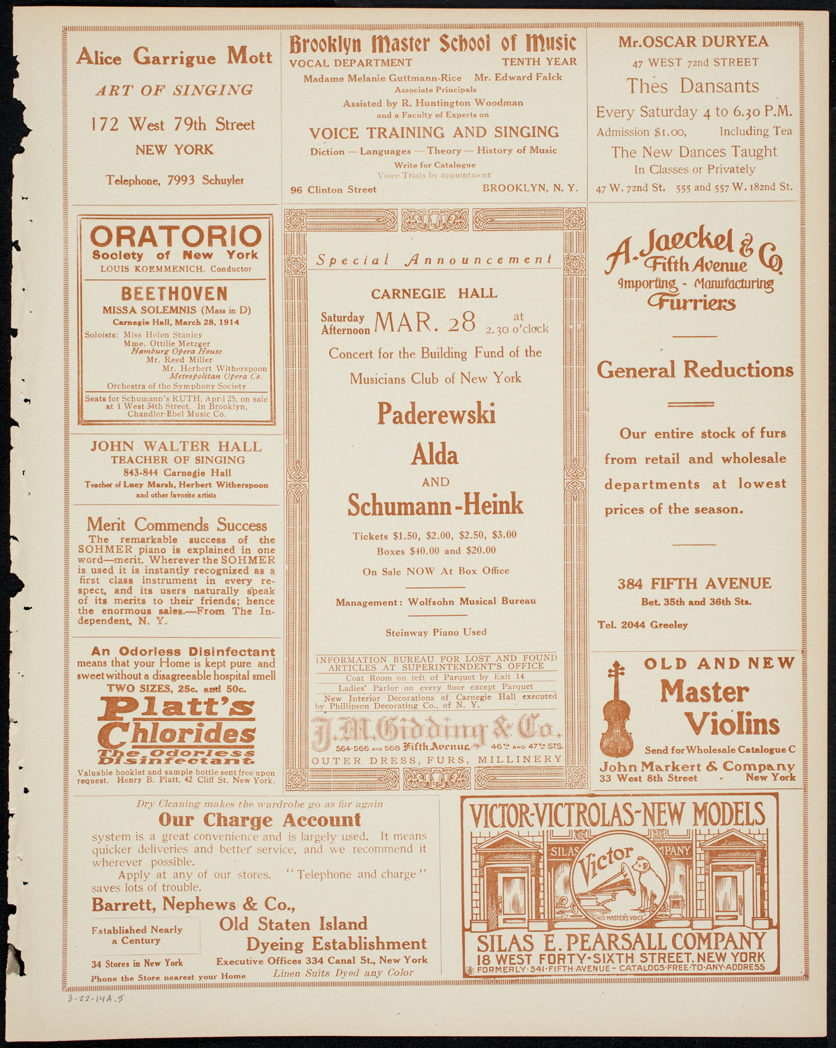New York Philharmonic, March 22, 1914, program page 9