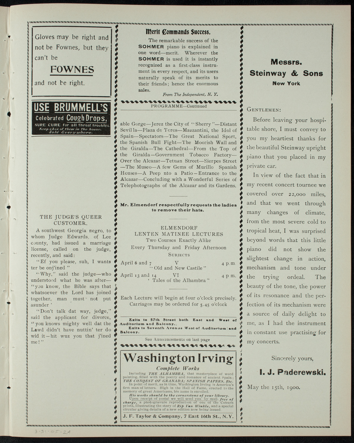Elmendorf Lecture: Tangier and Andalusia, March 31, 1905, program page 3