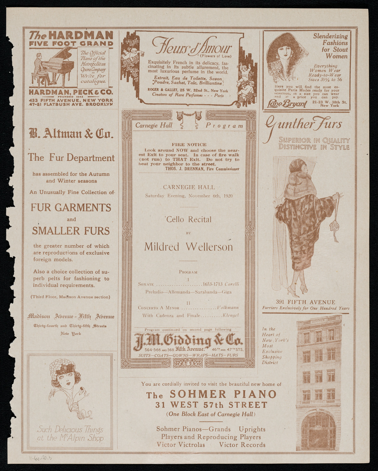 Mildred Wellerson, Cello, November 6, 1920, program page 5