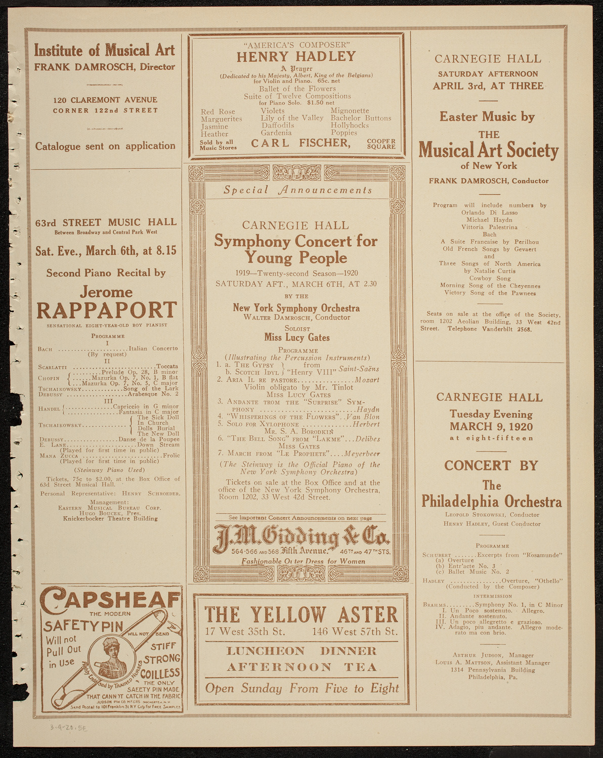 New York Philharmonic, March 4, 1920, program page 9