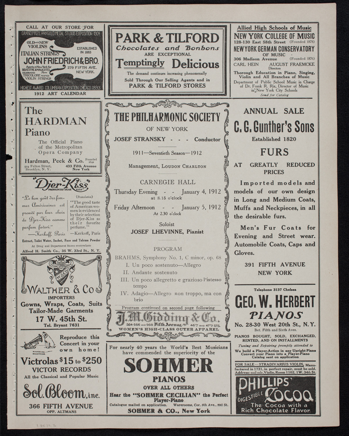 New York Philharmonic, January 4, 1912, program page 5