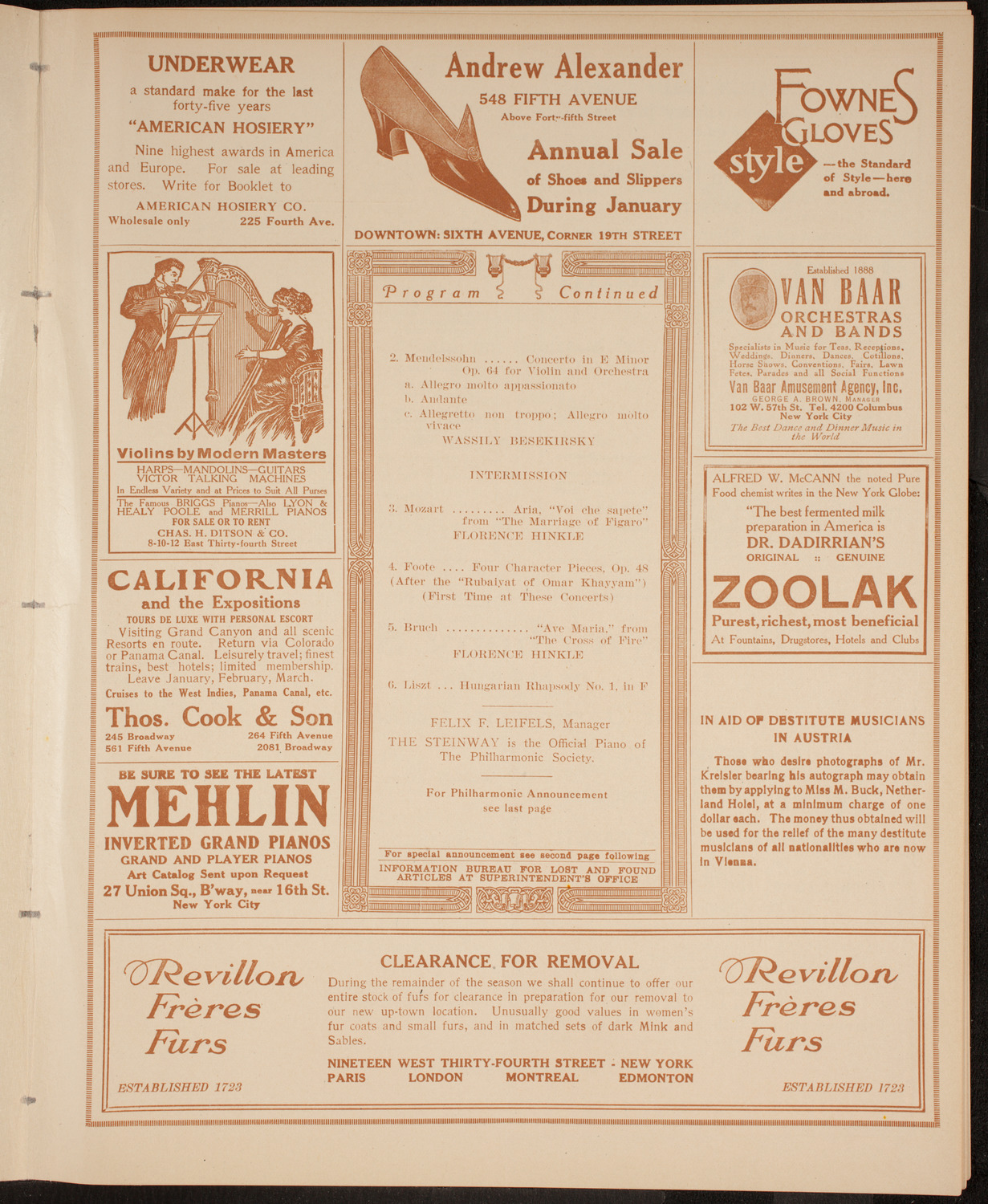 New York Philharmonic, January 24, 1915, program page 7